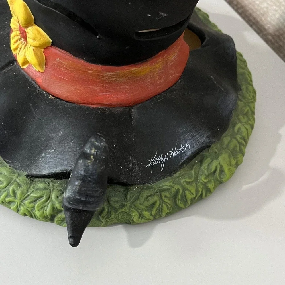 Kathy Hatch Tea Light Holder Black Witch Hat Bat Sunflower Vintage 2002